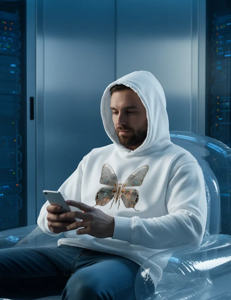 Mecha Morpho No. 03 – Liquid Chrome & Glass Circuit Butterfly Hoodie | Ryu Tanaka Signature Series