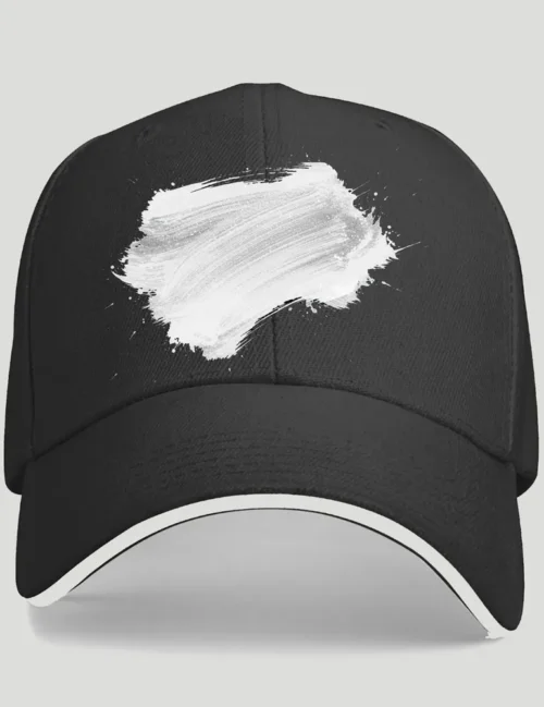 Julian Hayes Kinetic Silence No 01 black ink art on white cotton baseball cap