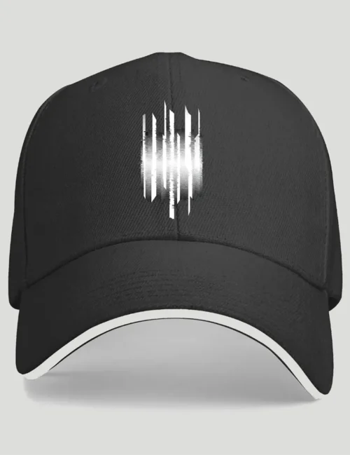 Julian Hayes Vertical Interference No 04 glitch art on white cotton baseball cap