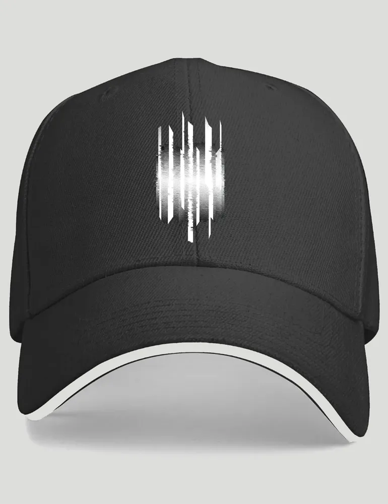 Julian Hayes Vertical Interference No 04 glitch art on white cotton baseball cap