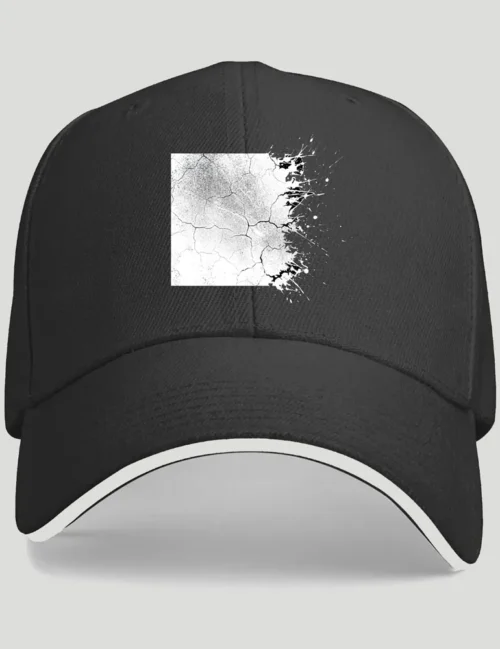 Julian Hayes Eroded Order No 05 distressed black square print on black baseball cap.