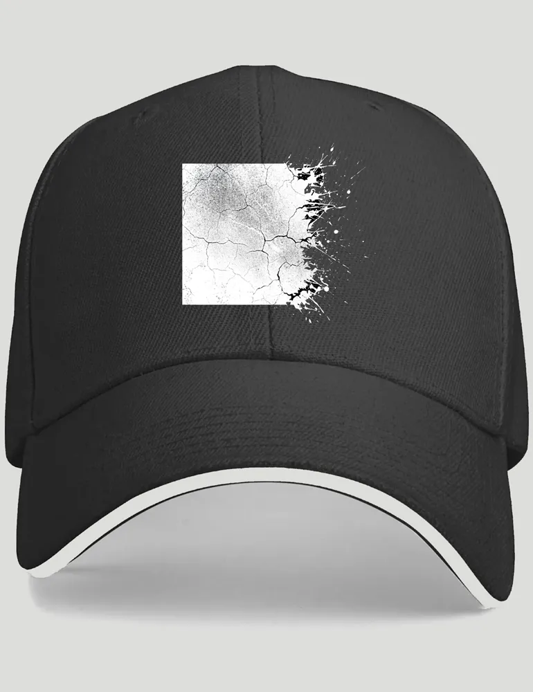Julian Hayes Eroded Order No 05 distressed black square print on black baseball cap.