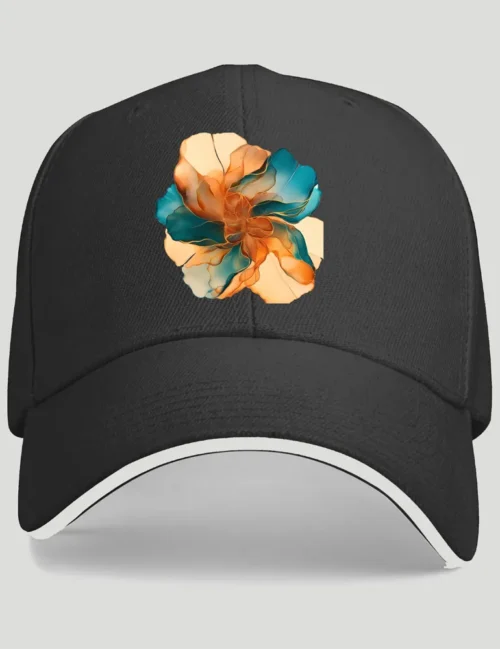 Elara Vane Solar Flare No 01 arte fluido abstracto sobre gorra de béisbol de algodón premium negra