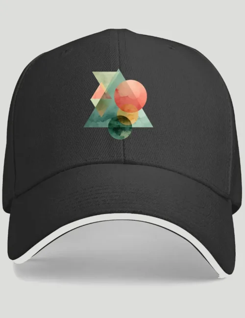 Gorra de béisbol de algodón blanco con estampado geométrico de arcoíris Elara Vane Solar Spectrum No 09.