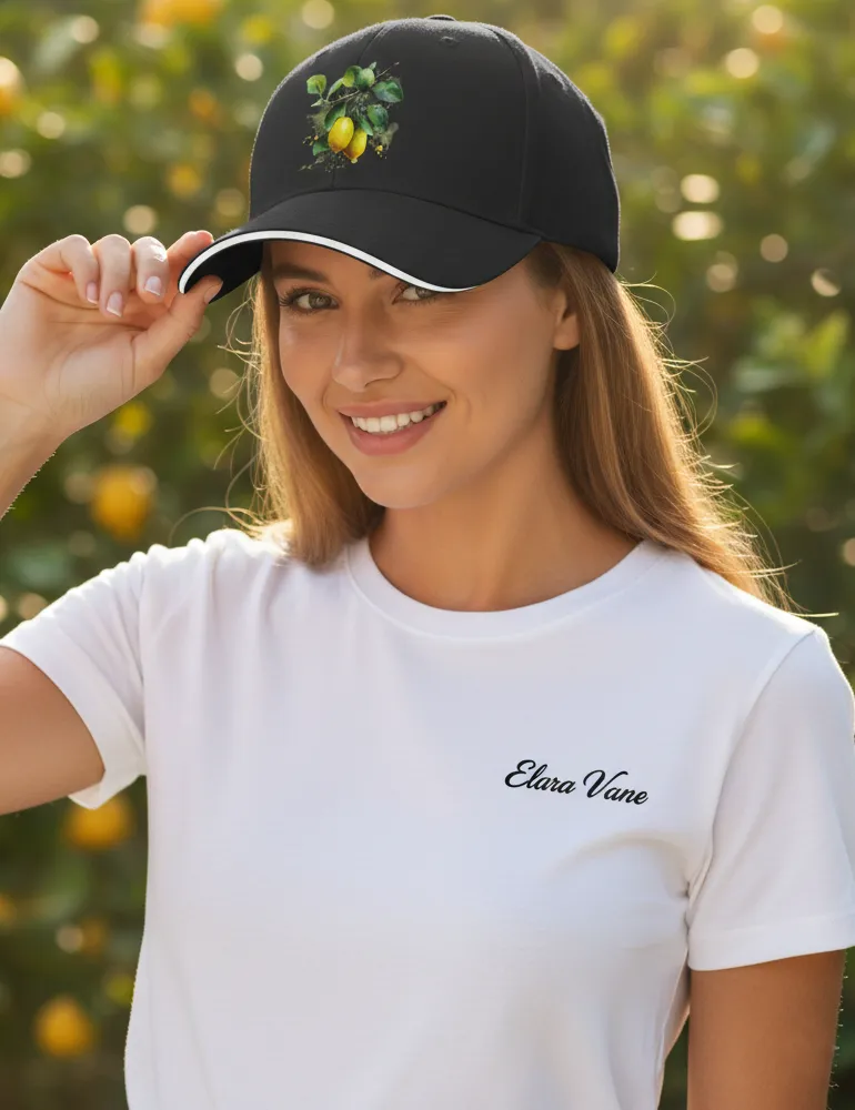 Citrus Solstice No. 11 – Mediterranean Lemon Art Cap | Elara Vane Artist Series