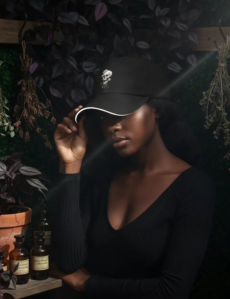 Deadly Flora No. 07 – Poisonous Bloom & Antique Skull Art Cap | Seraphina Black Artist Series
