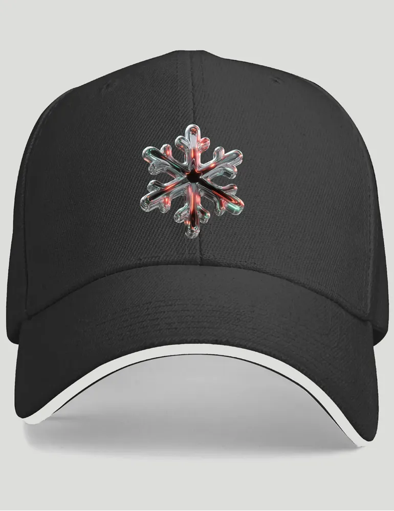 Ryu Tanaka Chrome Snowflake No 01 3D chrome art on black 420G polyester baseball cap