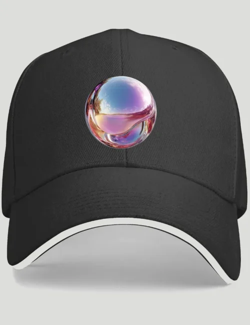 Ryu Tanaka Iridescent Echo No 05 holographic sphere print on white 420G polyester baseball cap