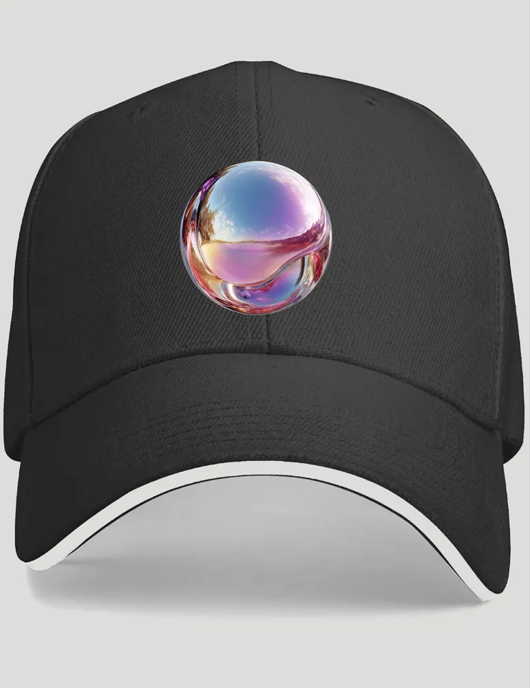 Ryu Tanaka Iridescent Echo No 05 holographic sphere print on white 420G polyester baseball cap