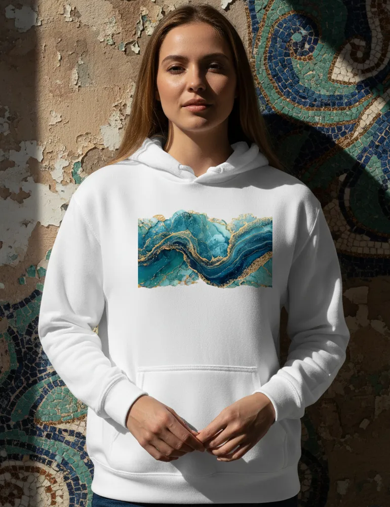 Mosaic Soul No. 10 – Deconstructed Mediterranean Art Hoodie | The Liquid Light Series