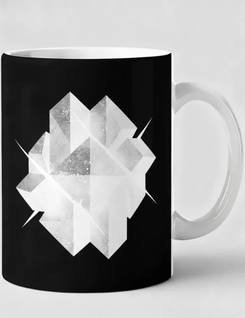 Julian Hayes The Construct No 01 black geometric cubes art on white ceramic mug