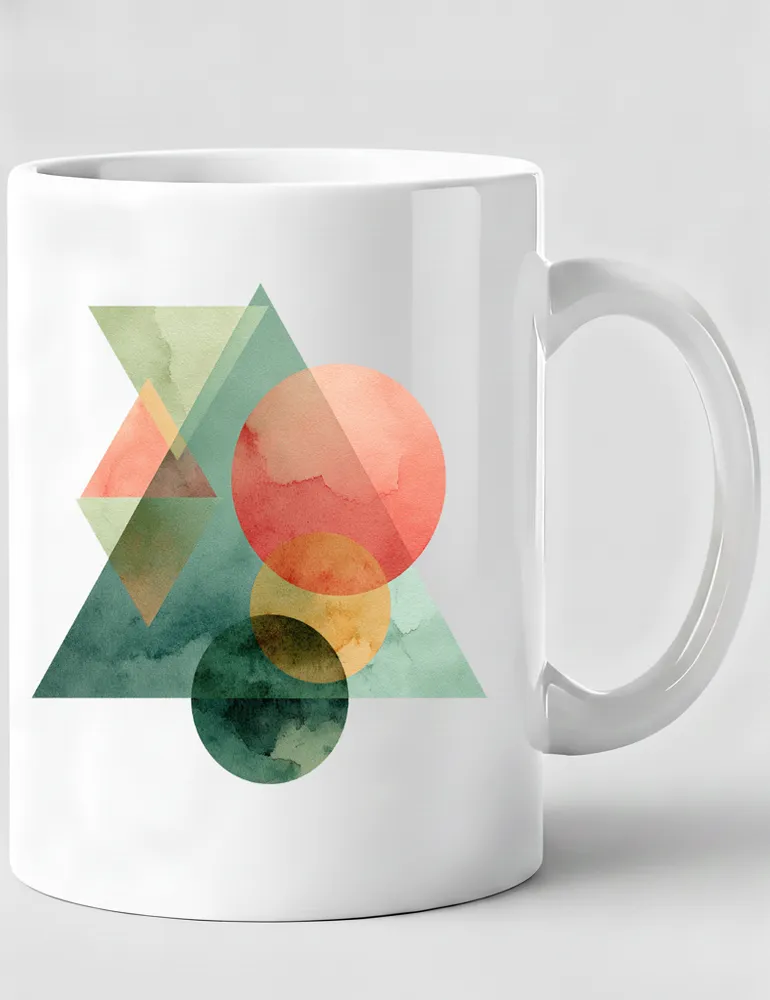 Elara Vane Solar Spectrum No 09 rainbow geometric art on white ceramic mug