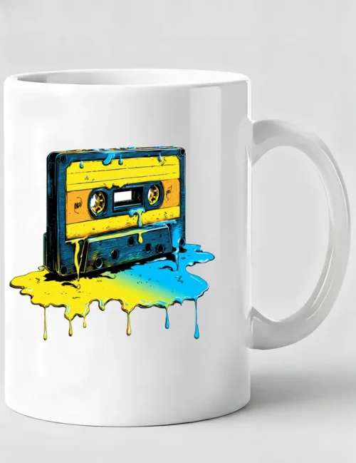Kaelo X Liquid Frequency No 02 melting cassette art on white ceramic mug