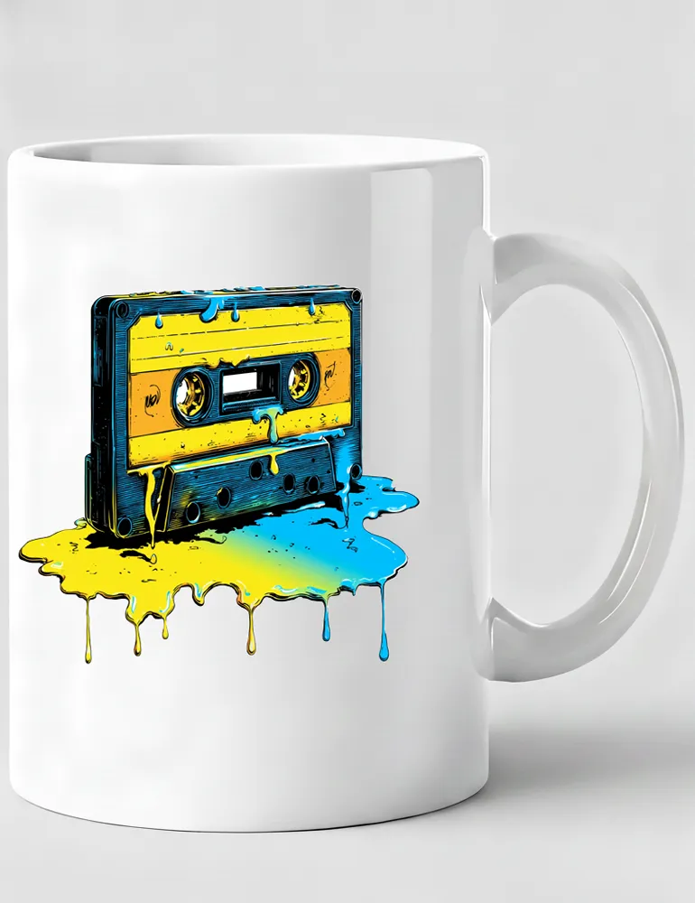 Kaelo X Liquid Frequency No 02 melting cassette art on white ceramic mug