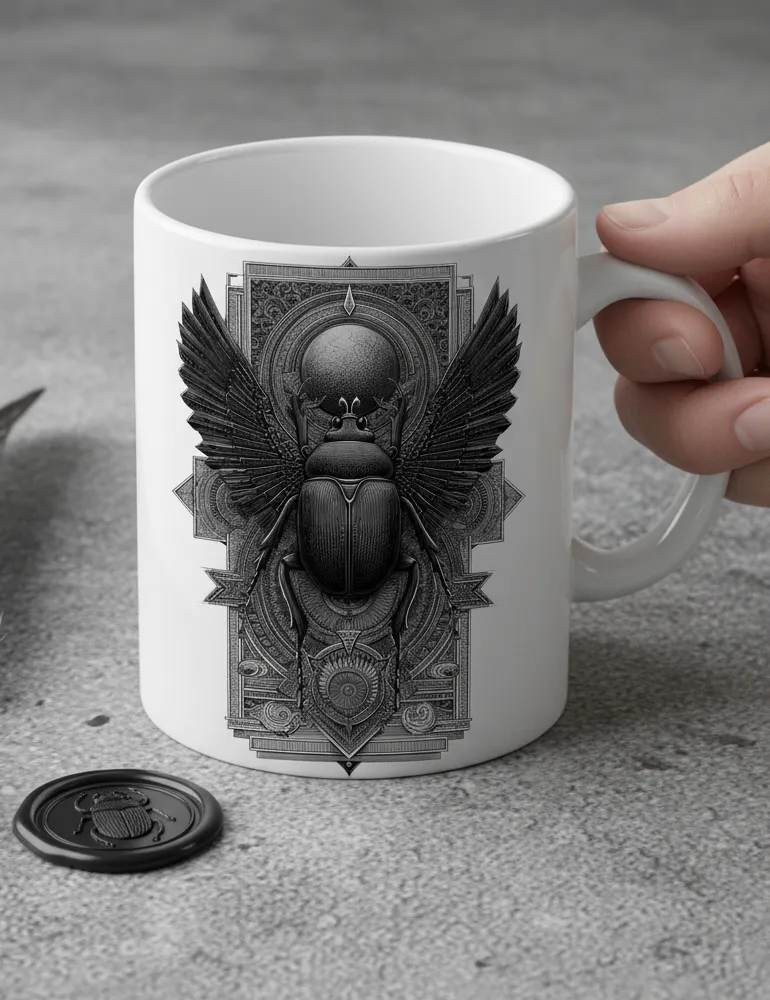 Sacred Beetle No. 04 – Esoteric Egyptian Art Mug | Seraphina Black Artist Series