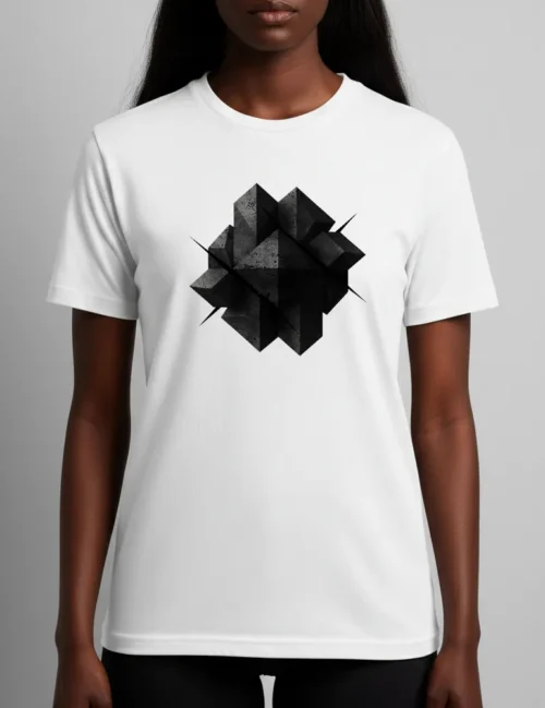 Julian Hayes The Construct No 01 black geometric cubes art on white heavyweight t-shirt