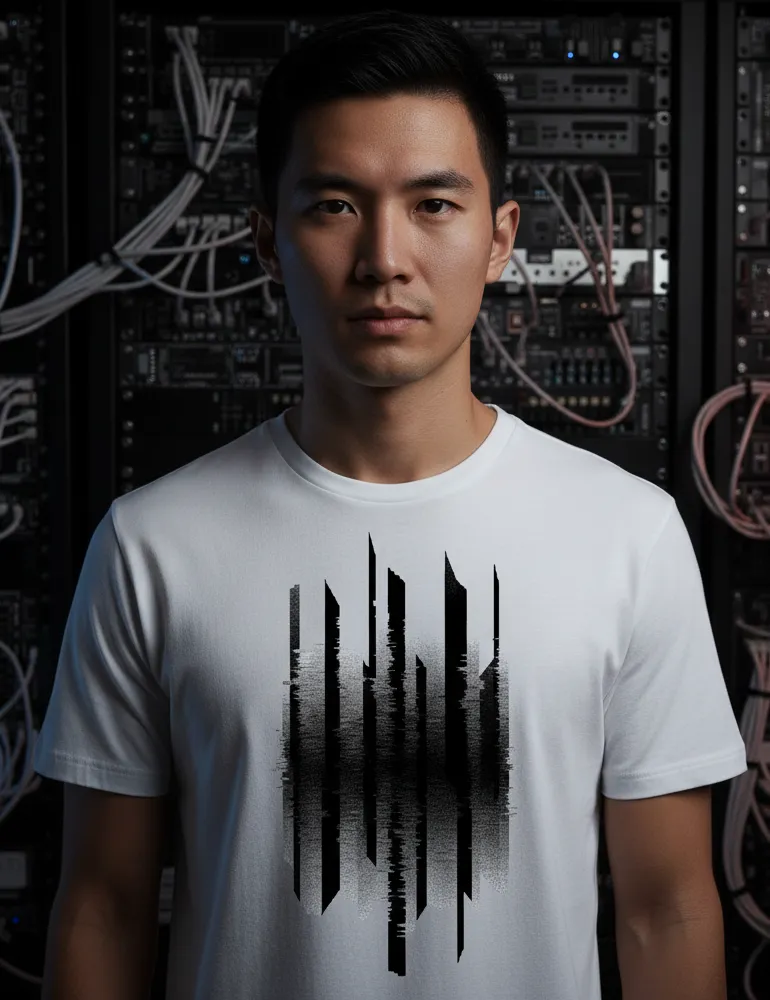 Vertical Interference No. 04 – Unisex Cyberpunk Glitch Tee | Julian Hayes Signature Series