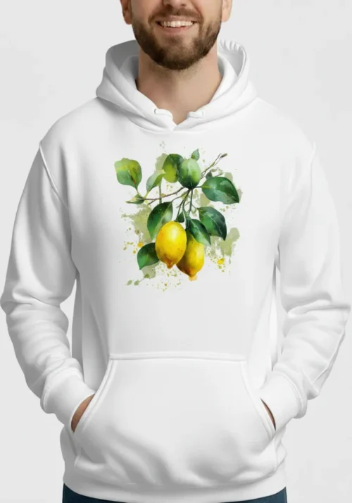 Elara Vane Golden Hour Reflection No 12 orange and sage green watercolor art on white heavyweight hoodie