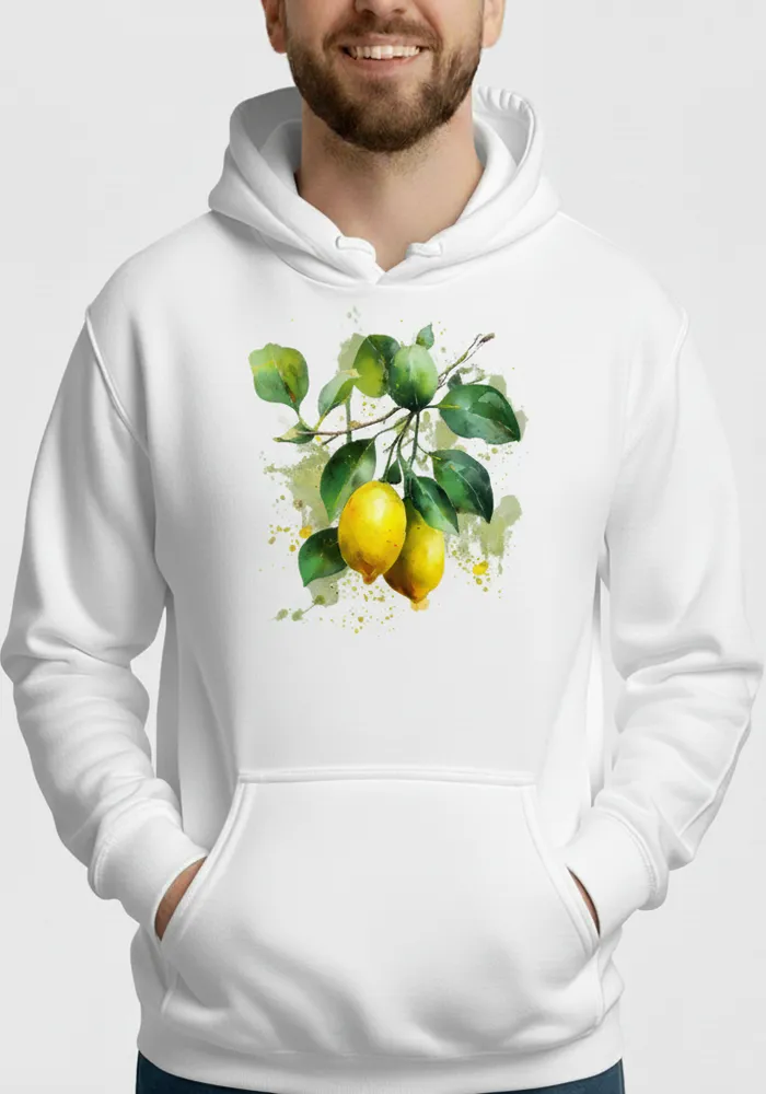 Citrus Solstice No. 11 – Fresh Mediterranean Watercolor Hoodie | Elara Vane Artist Series