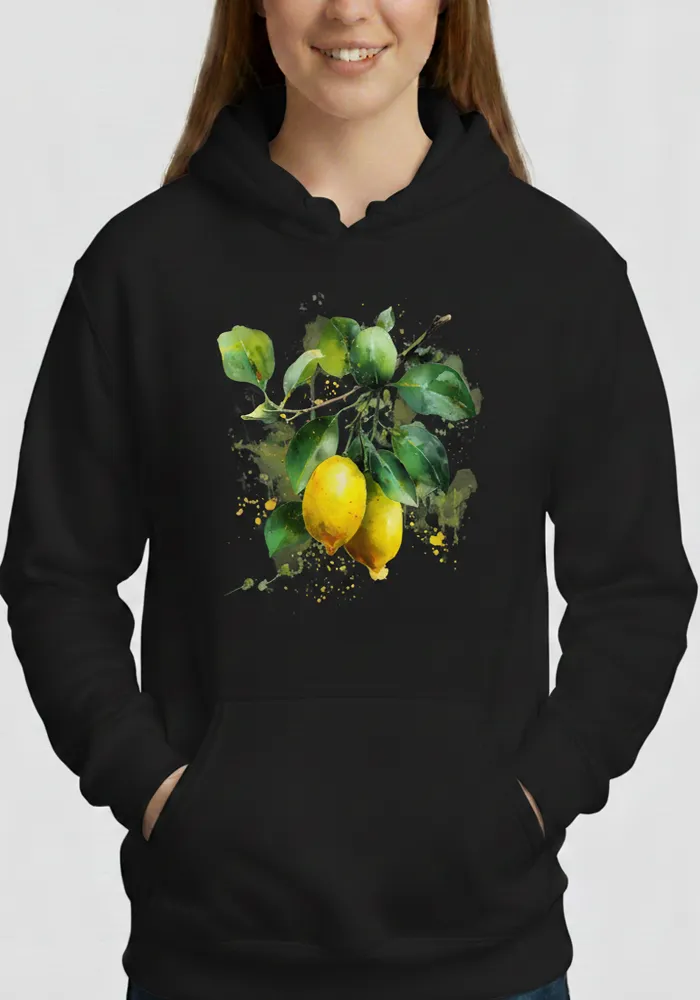 Citrus Solstice No. 11 – Fresh Mediterranean Watercolor Hoodie | Elara Vane Artist Series