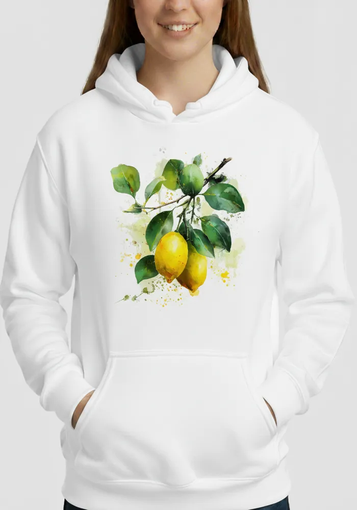 Citrus Solstice No. 11 – Fresh Mediterranean Watercolor Hoodie | Elara Vane Artist Series