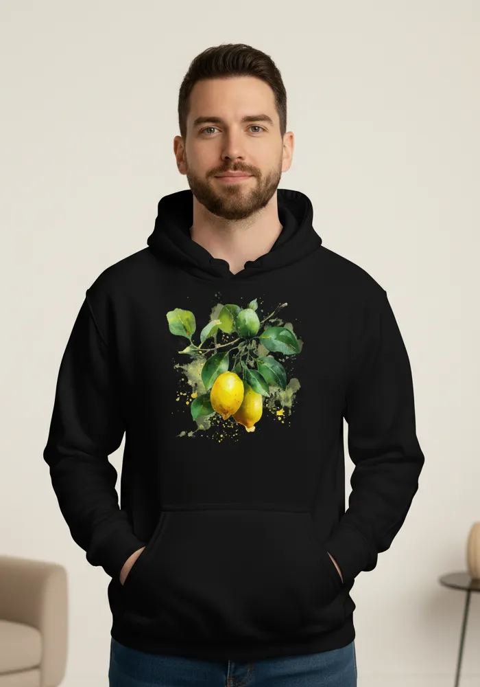 Citrus Solstice No. 11 – Fresh Mediterranean Watercolor Hoodie | Elara Vane Artist Series