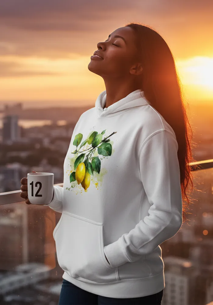 Citrus Solstice No. 11 – Fresh Mediterranean Watercolor Hoodie | Elara Vane Artist Series