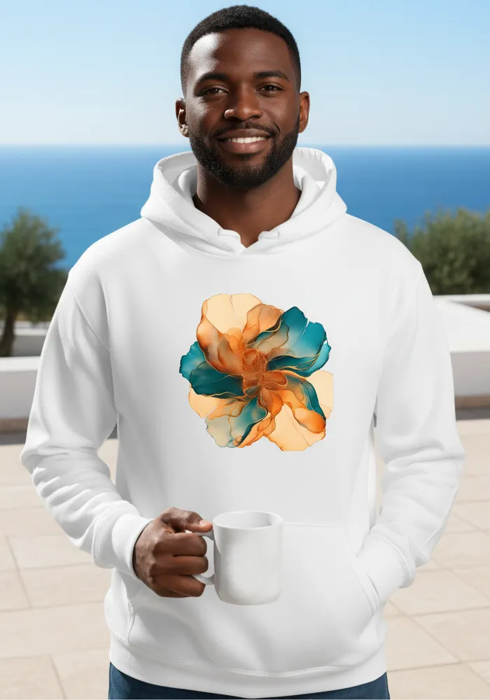 Solar Flare No. 01 – Abstract Mediterranean Fluid Art Hoodie | The Liquid Light Series