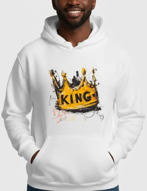 Kaelo X Sovereign Static No 05 yellow crown art on white premium organic hoodie