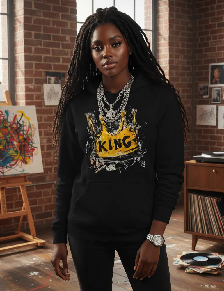 Sovereign Static No. 05 – Basquiat Style Crown Hoodie | The Debris Series by Kaelo X