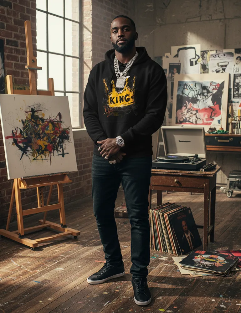 Sovereign Static No. 05 – Basquiat Style Crown Hoodie | The Debris Series by Kaelo X