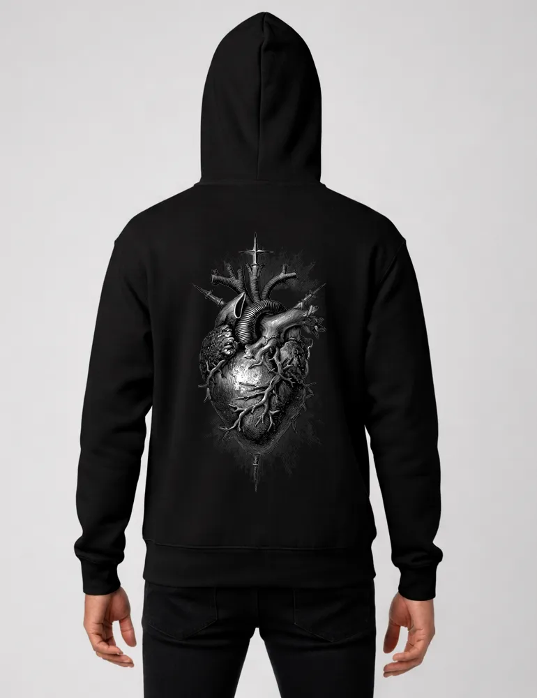 Sacred Heart No. 05 – Flaming Heart & Daggers Back Print Hoodie | Seraphina Black Signature Series