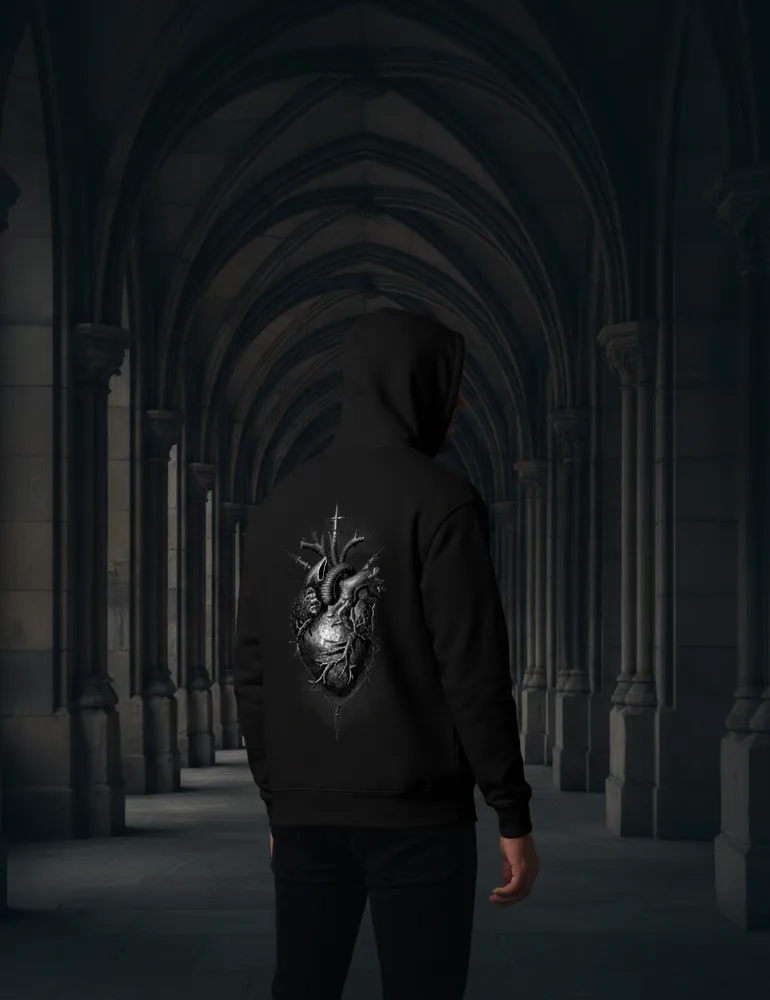 Sacred Heart No. 05 – Flaming Heart & Daggers Back Print Hoodie | Seraphina Black Signature Series