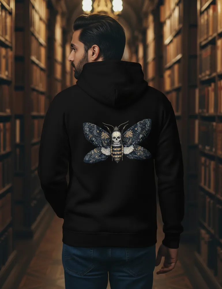 Silent Witness No. 08 – Death’s-head Hawkmoth Back Print Hoodie | Seraphina Black Signature Series