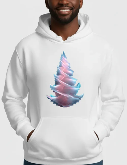 Ryu Tanaka Radiant Spiral No 02 glowing 3D tree art on black heavyweight hoodie