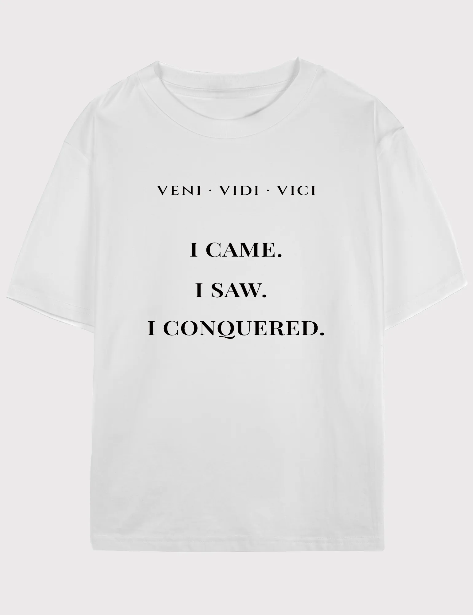 VENI VIDI VICI No. 02 – Unisex Minimalist Typography Tee | Heavyweight Streetwear by Seraphina Black
